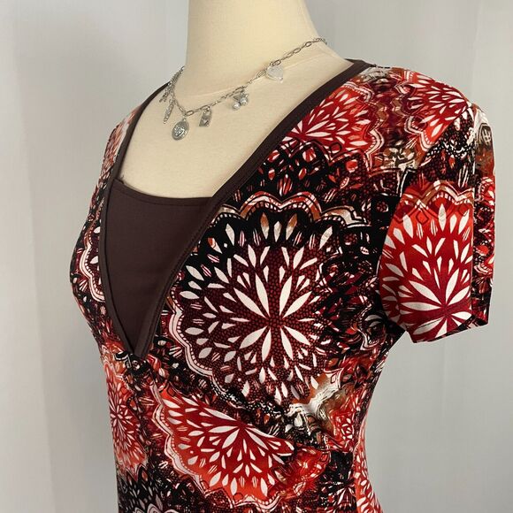 Y2K Top Womens Size Small Brown Orange Floral Babydoll Fairy Grunge Boho - Picture 5 of 12